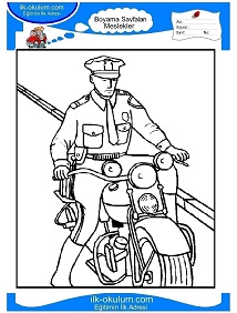 Çocuklar İçin Trafik-Polisi Boyama Sayfaları 